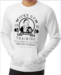 Mick’s Training Gym Rocky Unisex Pocket Sweatshirt Size White Small to 2X-Large