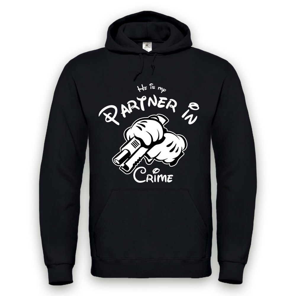 Partner in Crime Hoodie Hooded Pullover Partner Couple Black Sizes XXS-5XL
