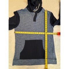 Mens Blue Space Dye Henley Hoodie Colorblock Pouch Pocket Pullover Sweatshirt
