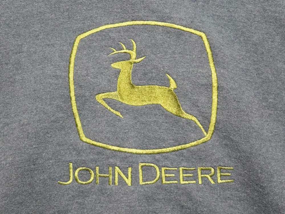 Gildan Heavy Blend John Deere Embroidered Logo Gray Pullover Hoodie 2XL