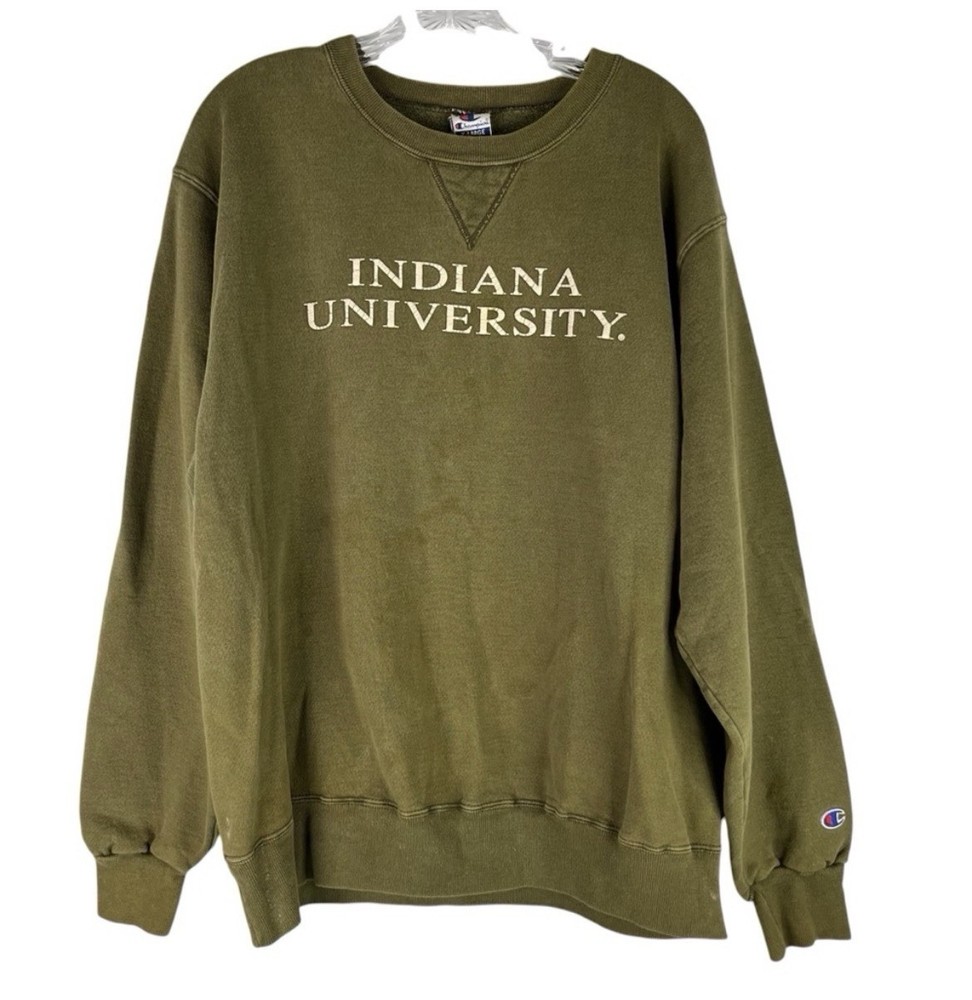 Vintage Champion Sweatshirt Indiana University Olive Green XL Alumni Collegiate