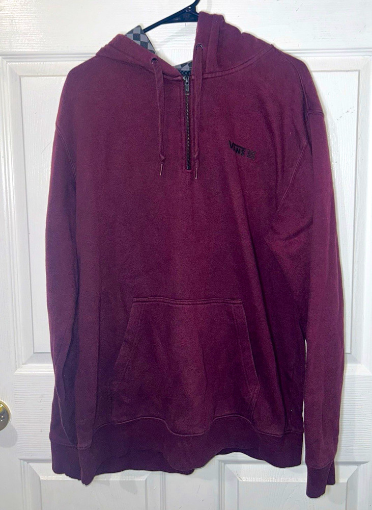 VANS Burgundy Solid 1/2 Zip Hoodie Mens Size L Regular Long Sleeve Pockets