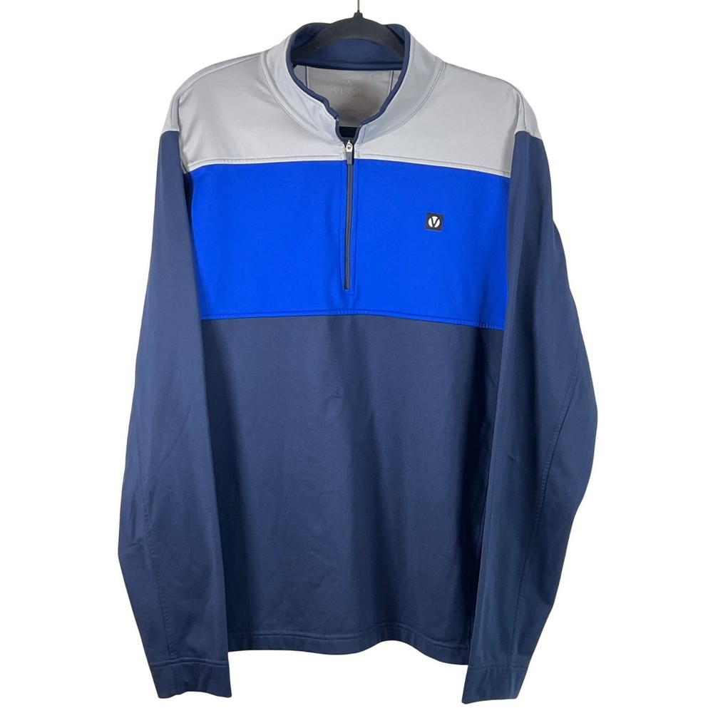 VUGA Men’s Blue Gray 1/4 Zip Sweatshirt Sporty Athletic Golf Pullover Large