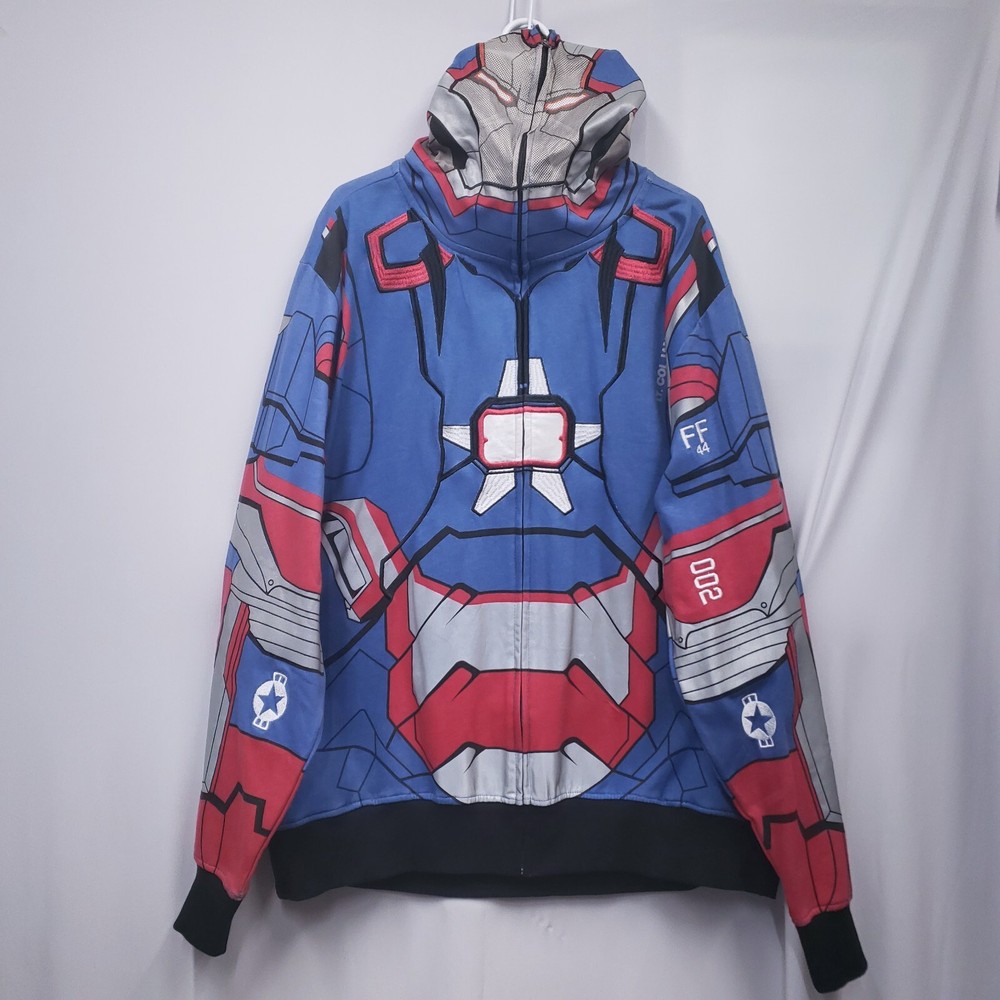 Iron Man 3 Patriot (Marvel Comics) Mens Zip Up Full Face Hoodie Sweatshirt Sz 2X