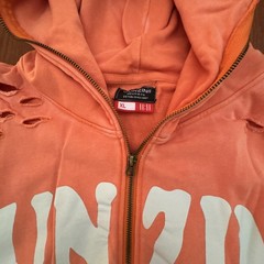 Gunzinii Denim Men Distressed Full Zip Hoodie Keep It Sturdy Orange XL Brand New