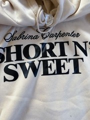 Sabrina Carpenter Short N’ Sweet Beige Pullover Hoodie Graphic Print Pockets S