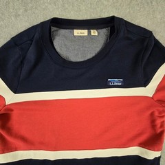 L.L. Bean Sweatshirt Mens Size Medium Pullover Crewneck Stripe Red White Navy