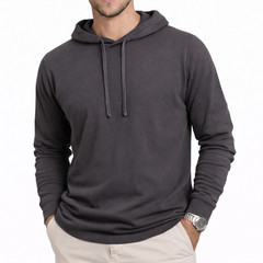 100% Combed Cotton Lightweight Charcoal Hoodie Garment Dyed Pullover All Seasons