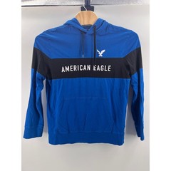 American Eagle Outfitters Blue Black Hoodie Pullover Eagle Logo Size L