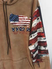 Zocavia Men’s 2XL USA Hoodie 100% Polyester Brown With Red, White, Blue