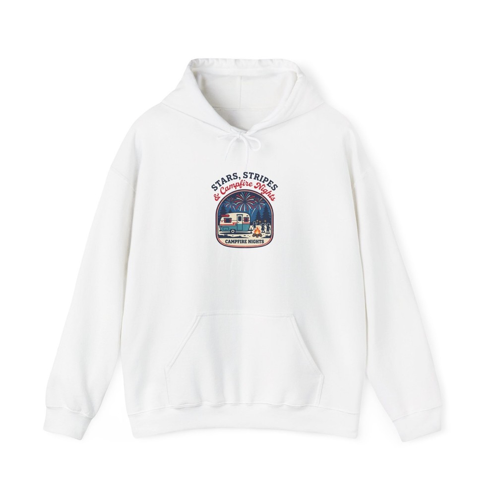 Stars, Stripes & Campfire Nights Hoodie | Retro Camper Graphic