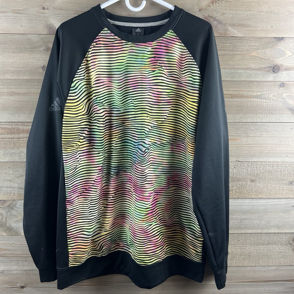 Adidas Mens Sweatshirt Long Sleeve Crew Neck Striped Colorful Athletic Size XLT