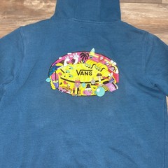 Vans Hoodie Teens XL Blue Full Zip Fleece Cartoon Graphic Vans Beach Back Print