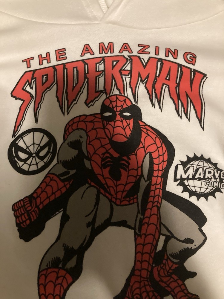 Marvel The Amazing Spiderman Hoodie Men’s Pullover White Open Pocket Size LG
