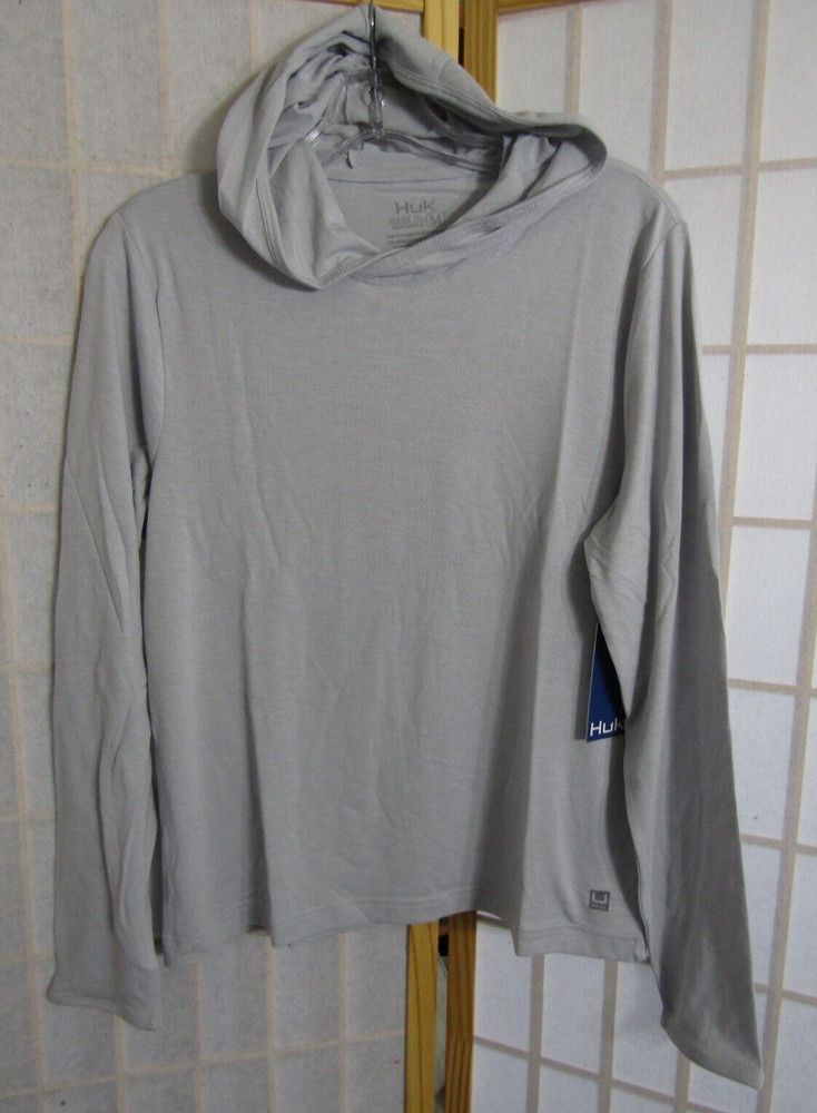 NWT HUK Waypoint Lt Gray Hoodie Rayon/Poly Blend Lightweight Shirt Men’s S