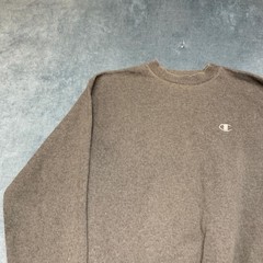 Champion Authentic Sweatshirt Mens Medium Gray Logo Pleated Winter Fleece Lined
