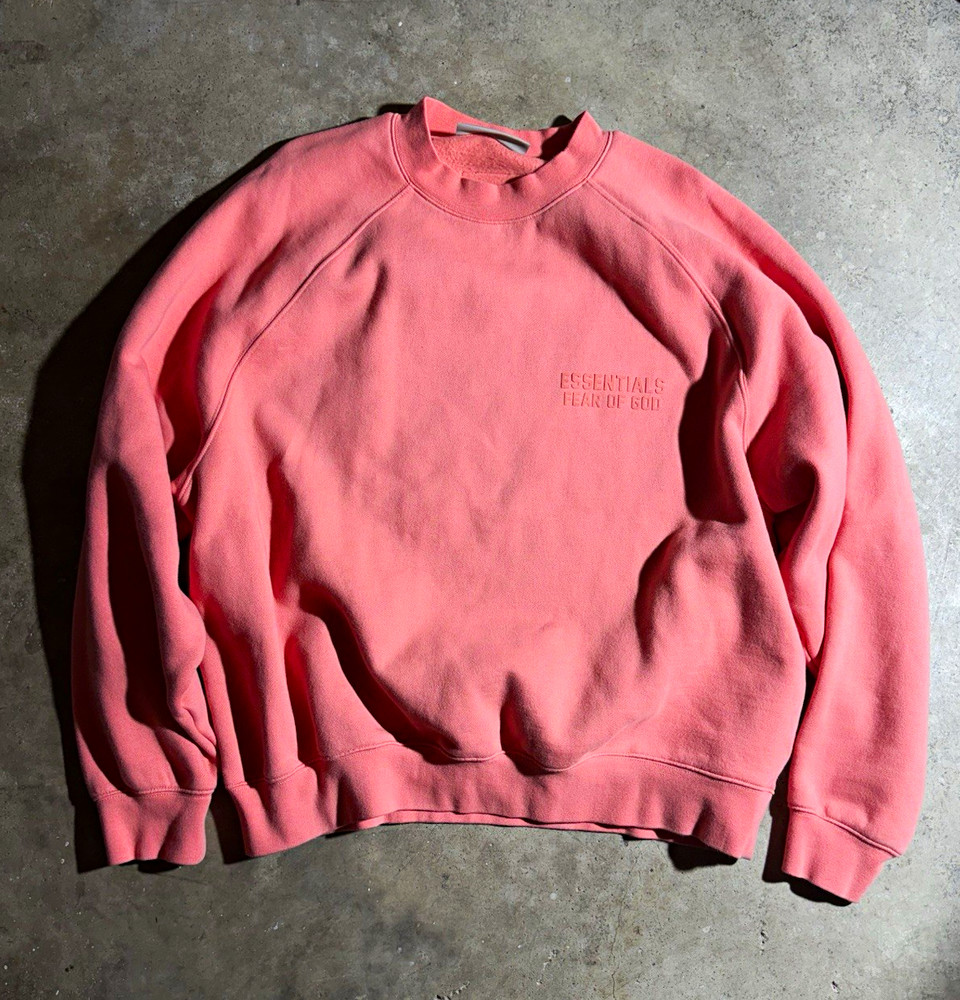 FEAR OF GOD ESSENTIALS OVERSIZED CREWNECK SWEATSHIRT CORAL PINK SZ XL