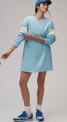 Free People Long Sleeve V Neck Fleece Mini Dress Graphic Baltic Sea S NEW