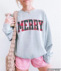 Merry Christmas Plaid Sweatshirt Holiday Festive Apparel