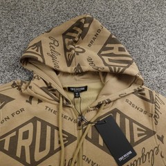 NEW True Religion Hoodie Mens S Beige Horseshoe Logo Full Zip Sweatshirt Jacket