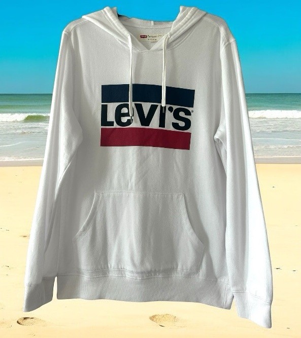 Levis Adult Men’s Small White Relaxed Hoodie Oversized Pullover Logo Red Blue S