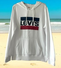 Levis Adult Men’s Small White Relaxed Hoodie Oversized Pullover Logo Red Blue S