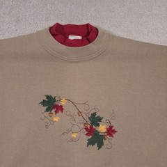 Fruit of the Loom Sweatshirt Womens XL Embroidered Leaf Acorn Fall Pullover Crew