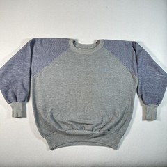 Vintage 70s 80s Sweatshirt Mens Large Gray Blue Color Block Raglan Pullover