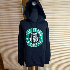Hanes Black Pullover Hoodie Jiu-Jitsu & Coffee Graphic Print Fleece Size M