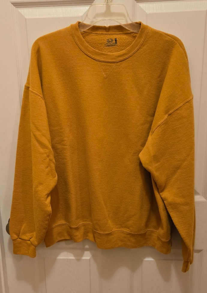 Vintage Fruit of The Loom L/S Crewneck Sweatshirt XL Mustard Cotton/Polyester