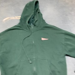 Full Zip Hoodie Jacket Mens Green P Patch Long Sleeve Fleece Lined Drawstring