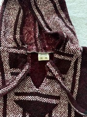 Mexican Baja Hoodie Mens M Burgundy Cream Striped Drug Rug Pullover Acrylic