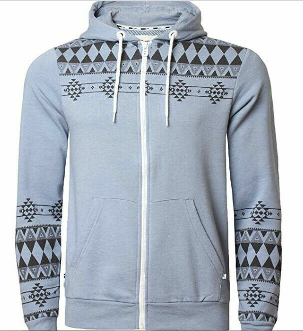 Men’s Aztec Print Zip Up Hoodie Long Sleeve Pockets Polycotton XS S M L XL XXL