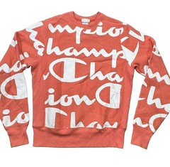 Champion Reverse Weave Crew Sweatshirt Mens S Small Coral All-Over Logo S2973