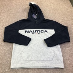 Nautica Hoodie Sweatshirt Mens Medium Blue Gray NAUTEX Fleece Pullover Logo