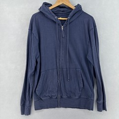 Y2K Gap Navy Blue Full Zip Hoodie Lightweight 100% Cotton Slub Sweatshirt L VTG