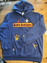 Bob’s Burgers Characters embroidered hoodie blue XLARGE XL BoxLunch NWT Pullover
