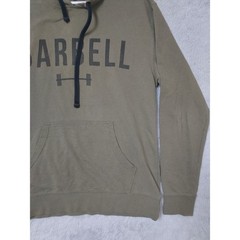 Barbell Hoodie Mens Medium Olive Green Hoodie Gym Workout Sweatshirt Drawstring