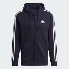 adidas men Essentials Fleece 3-Stripes Full-Zip Hoodie – LARGE