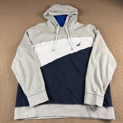 Nautica Long Sleeve Hoodie Sweatshirt Gray White Blue Color Block Size XXL