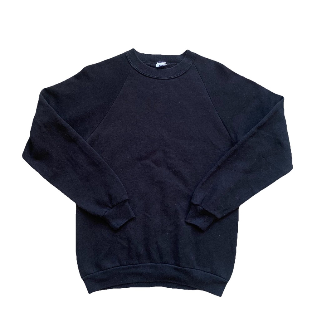Vintage 90s Black Blank Sweatshirt Medium Plain Crewneck Basic