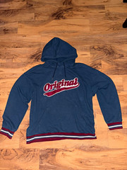 Original Use Men’s Blue Fleece Pullover Hoodie Logo Graphic Pockets Drawstring L