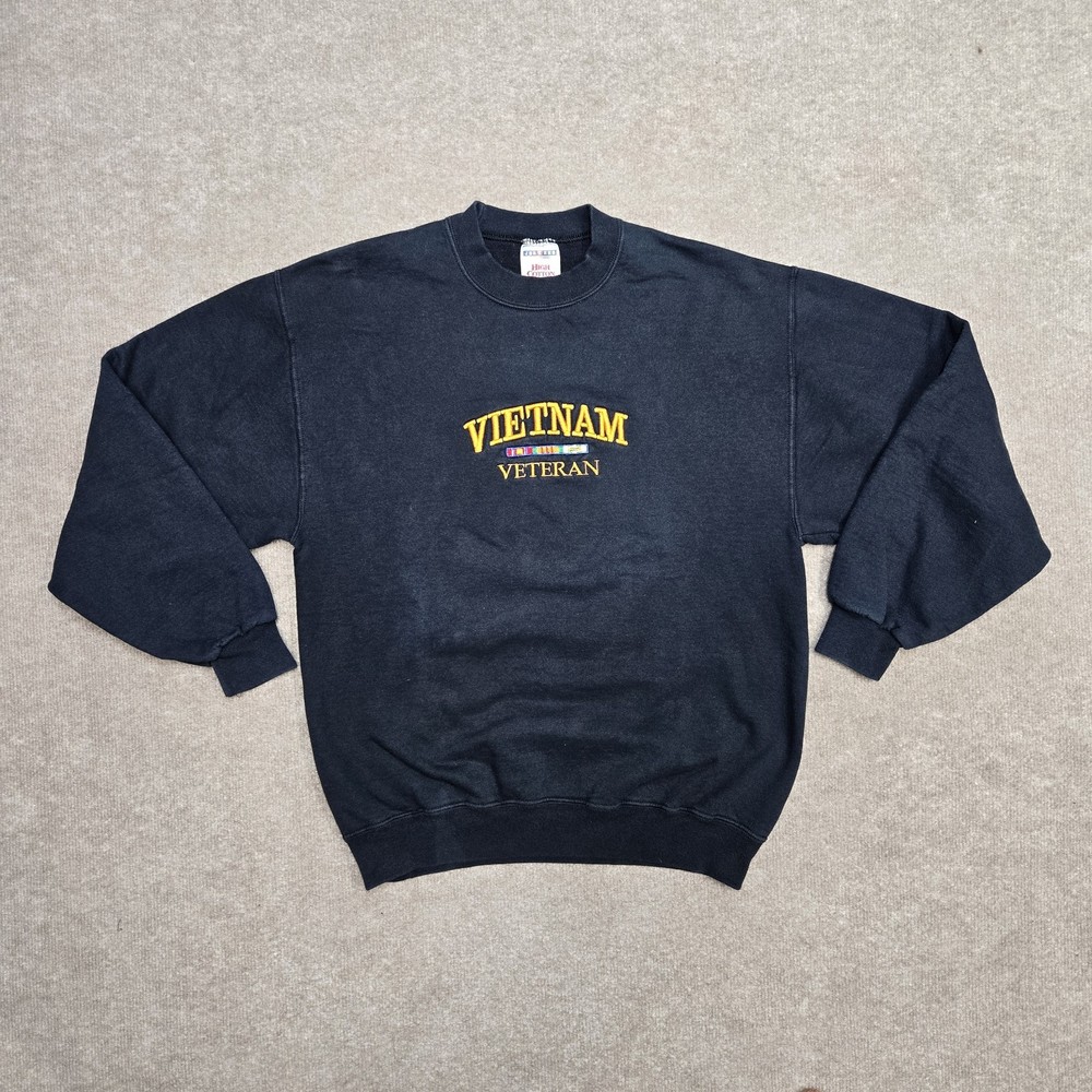 VTG 90s Vietnam Veterans Memorial Jersey Crewneck Sweatshirt Black Embroidered M