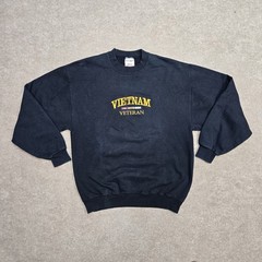 VTG 90s Vietnam Veterans Memorial Jersey Crewneck Sweatshirt Black Embroidered M