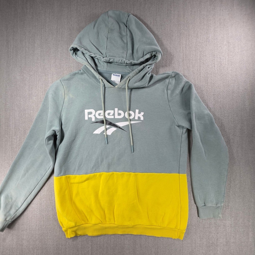 Reebok Hoodie Mens Medium Green Yellow Colorblock Classic Logo Pullover