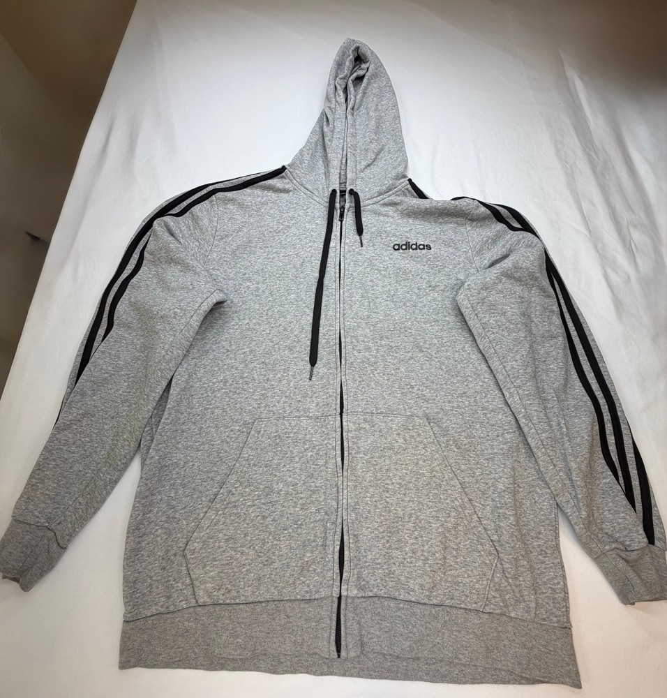 Adidas Men’s Hoodie Sweatshirt Full Zip Front Pockets Logo Size XL Grey