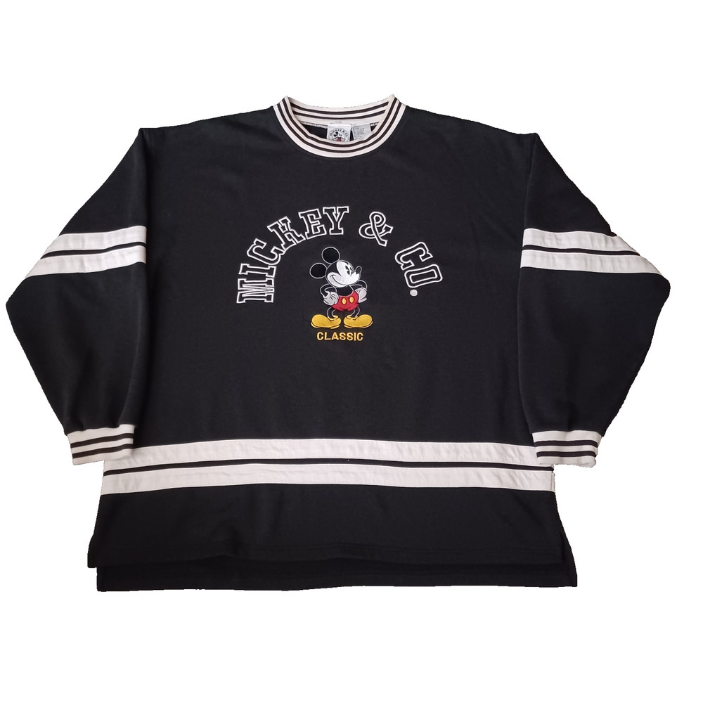 Vtg Mickey & Co Mickey Mouse Sweatshirt Mens XL Black Embroidered Logo Jersey
