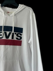 Levis Adult Men’s Small White Relaxed Hoodie Oversized Pullover Logo Red Blue S