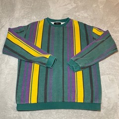 Cotton On Loose Fit Sweatshirt Mens Medium Green Purple Yellow Striped Crewneck