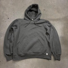 Russell Athletic Black Pullover Hoodie Mens Medium Y2K Plain Sweatshirt